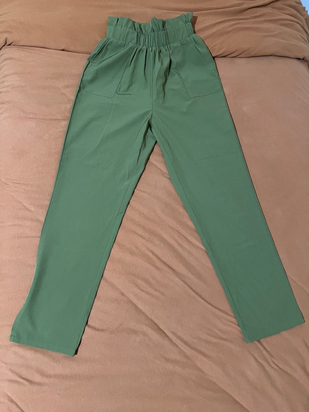 Olive Green Paperbag Waist Trousers